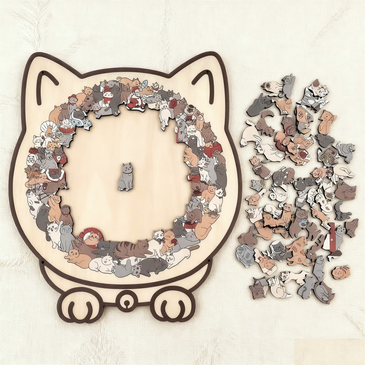 🎁Kerstuitverkoop 49% KORTING🎅135-delige Morandi-kleurige houten puzzel in de vorm van een kat