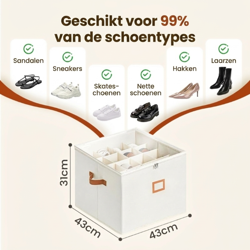 👟 Compacte schoenenkist voor 16 paar – stofdicht, verstelbaar en opvouwbaar, ideaal voor kleine ruimtes.