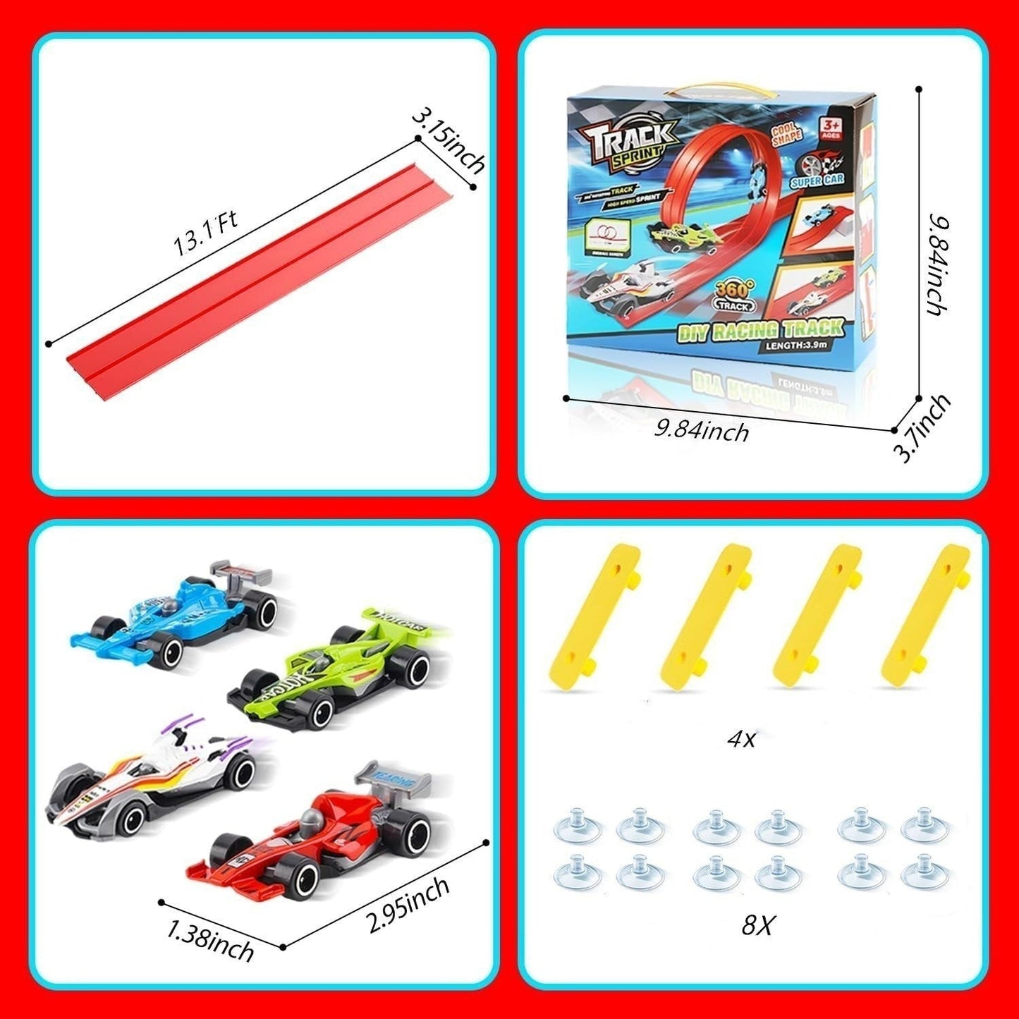 🎁Vroege kerstuitverkoop met 44% KORTING🎅🧩 DIY racebaan van aluminiumlegering met zuignappen - Verstelbare lay-out voor creatief spelen, ontwikkelt motorische vaardigheden en logica 🚗📦