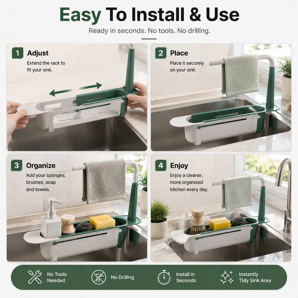 🚰 50% korting! Draagbare gootsteen organizer – verstelbaar 32-45 cm, multifunctioneel & ruimtebesparend. Houd je aanrecht schoon & netjes – eenvoudig opzij te zetten! ✨🧽