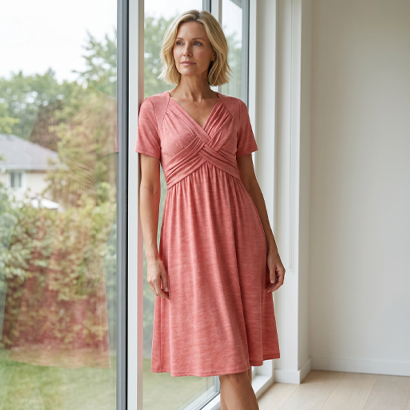 👗 V-hals lange jurk met korte mouwen – elegant, comfortabel en perfect voor elke gelegenheid. ✨