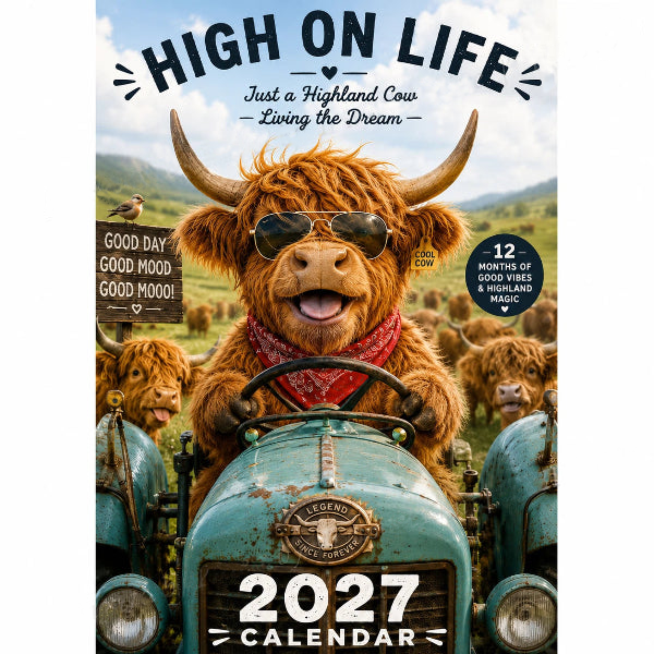 🐮✨ 2027 Grappige Hooglandrund Kalender – A4 Wandkalender met Unieke Illustraties