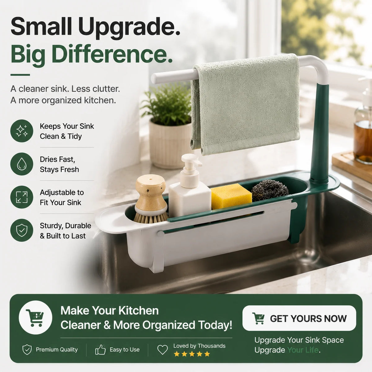 🚰 50% korting! Draagbare gootsteen organizer – verstelbaar 32-45 cm, multifunctioneel & ruimtebesparend. Houd je aanrecht schoon & netjes – eenvoudig opzij te zetten! ✨🧽