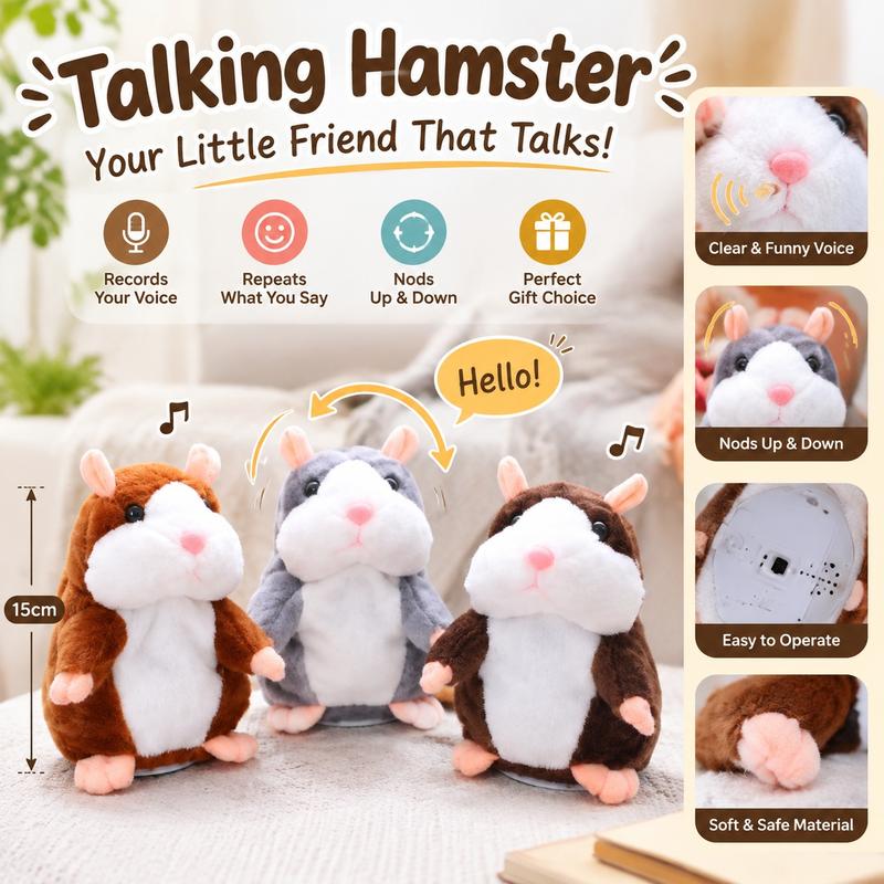 🐹 50% korting! Pratende hamsterknuffel – herhaalt geluid, beweegt het hoofdje & zacht om te knuffelen. Verkrijgbaar in 3 kleuren & kersteditie – 15 cm! ✨🎄