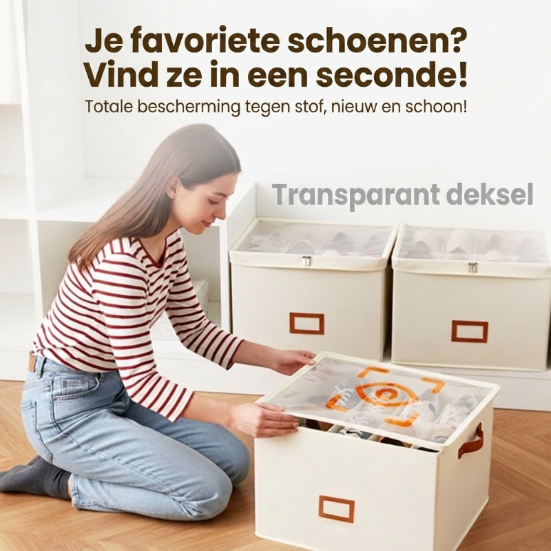 👟 Compacte schoenenkist voor 16 paar – stofdicht, verstelbaar en opvouwbaar, ideaal voor kleine ruimtes.