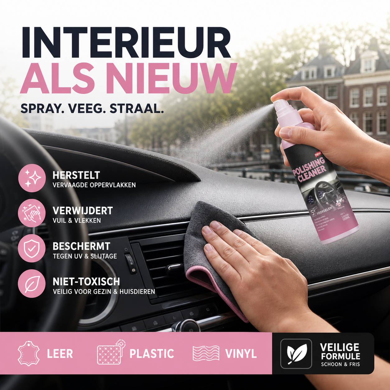 🚗✨ 50% korting! Auto-interieur reiniger – 🧼 verwijdert stof & vuil, 🌿 beschermt tegen UV, 💎 laat dashboard stralen!