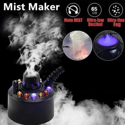 💨⚡ 50% korting! 12-LED mistmaker – 💧 koele nevel & kleurrijk licht, 🌊 voor vijvers, Halloween & humiditeit!