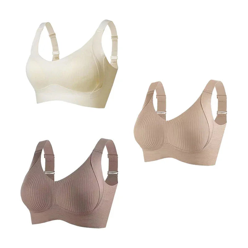 🎁Koop 1, krijg 2 gratis, 💕Geribbelde zijden push-up bh voor dames zonder stalen ring, verstelbaar🌸