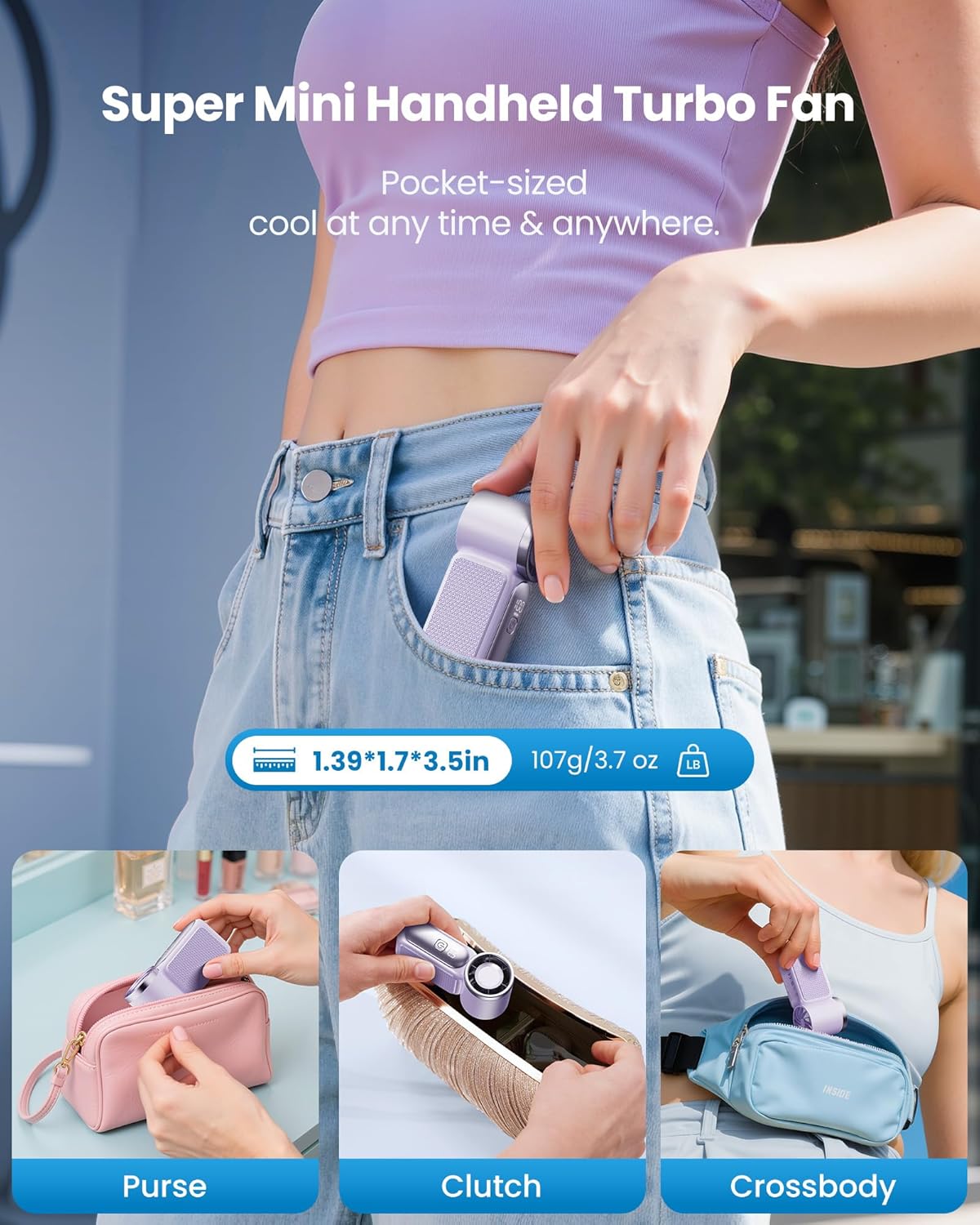 💨Mini handventilator met LED-display🧊6 snelheden, 10,7 uur koelte | Weegt niets – gaat overal heen