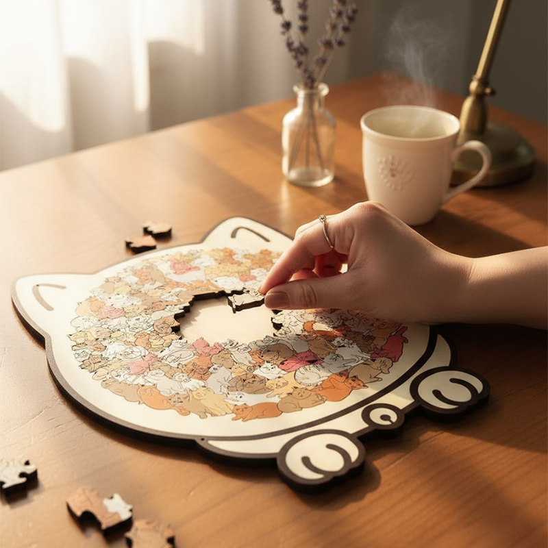 🎁Kerstuitverkoop 49% KORTING🎅135-delige Morandi-kleurige houten puzzel in de vorm van een kat