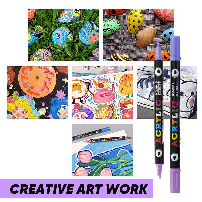 🎅Kerstuitverkoop 50% KORTING!!🎄Dual Tip Acrylverfstift - Fijne & Kwastpunt voor Canvas, Hout & Steenschilderen 🎨🌈