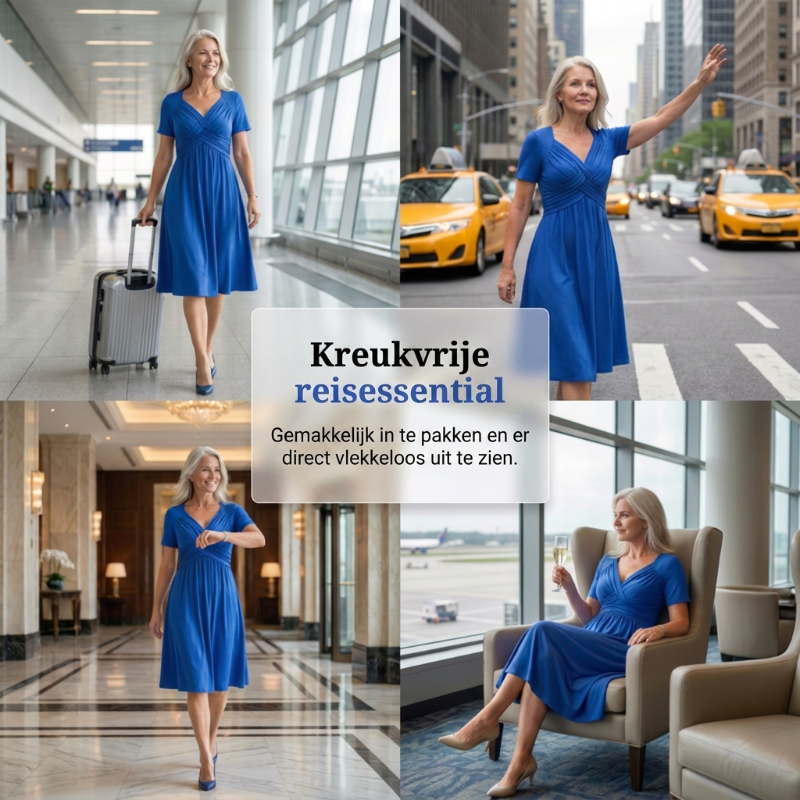 👗 V-hals lange jurk met korte mouwen – elegant, comfortabel en perfect voor elke gelegenheid. ✨