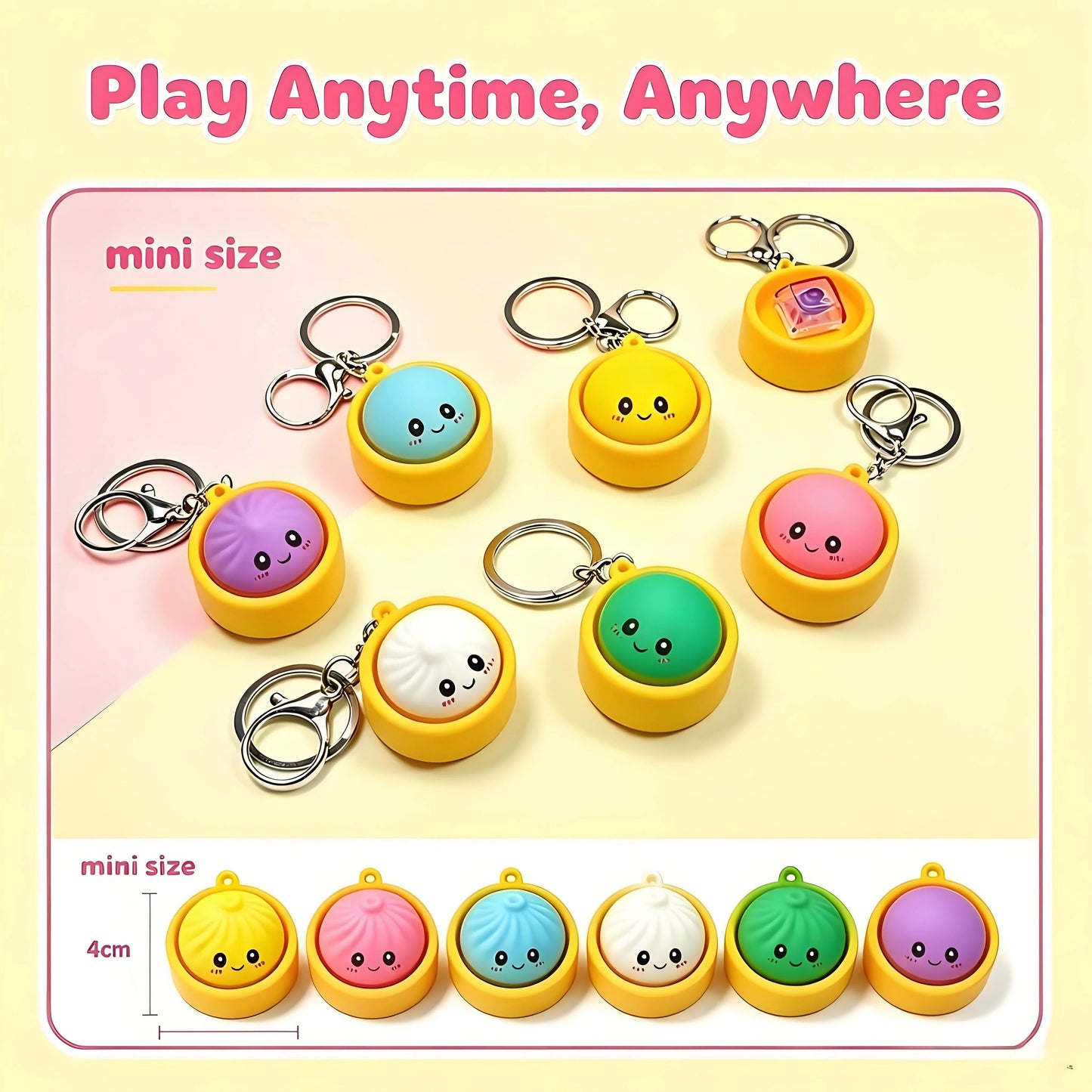 🔥 LAATSTE DAG – 50% KORTING! 🔥 🥟 Schattige Dumpling Knijpbare Fidget Sleutelhanger – met aanraakgevoelig licht ✨