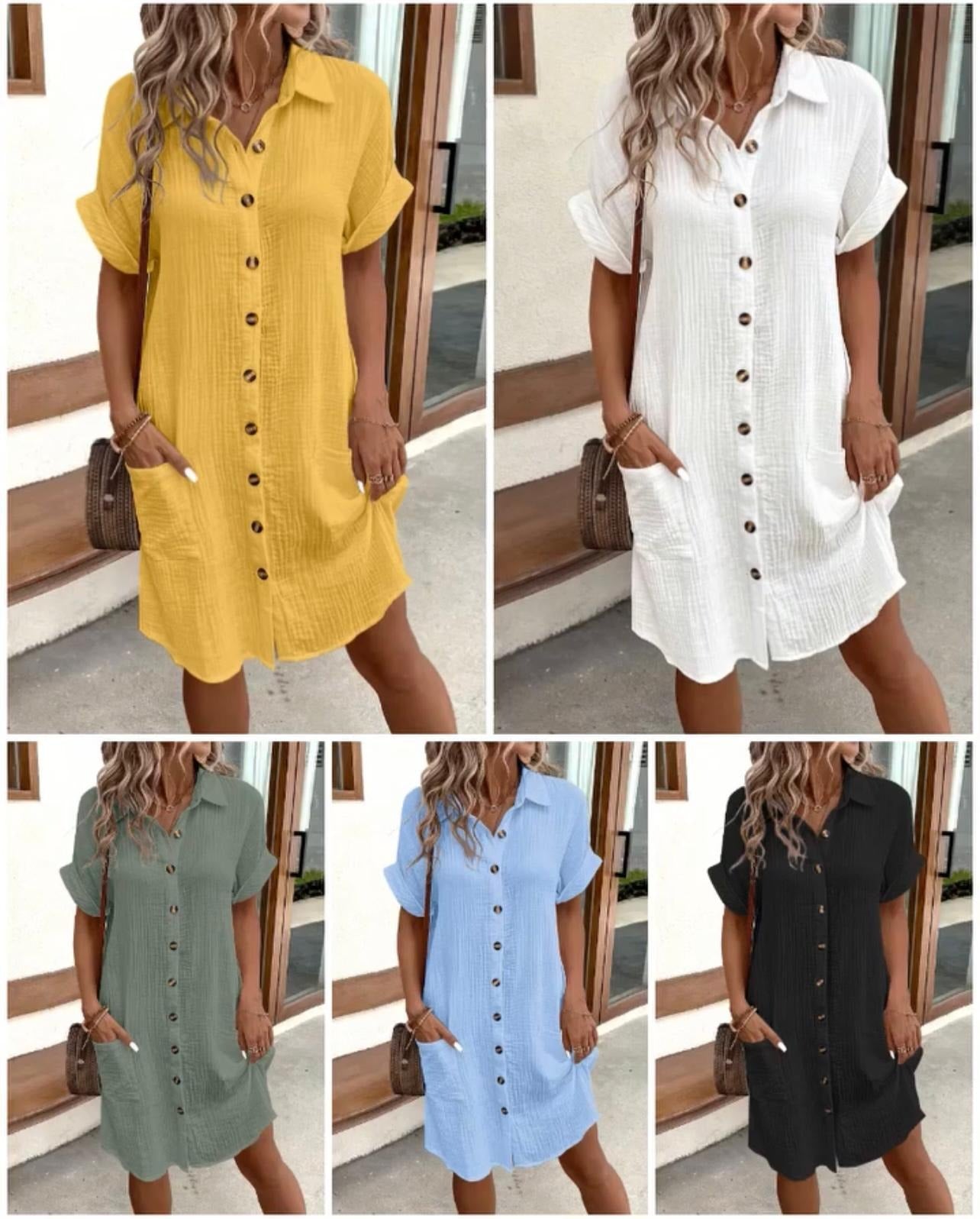 ✨Zomerse halflange jurk voor dames – luchtig, flatterend en nonchalant elegant! Lichte jurk met knoopsluiting en zakken☀️