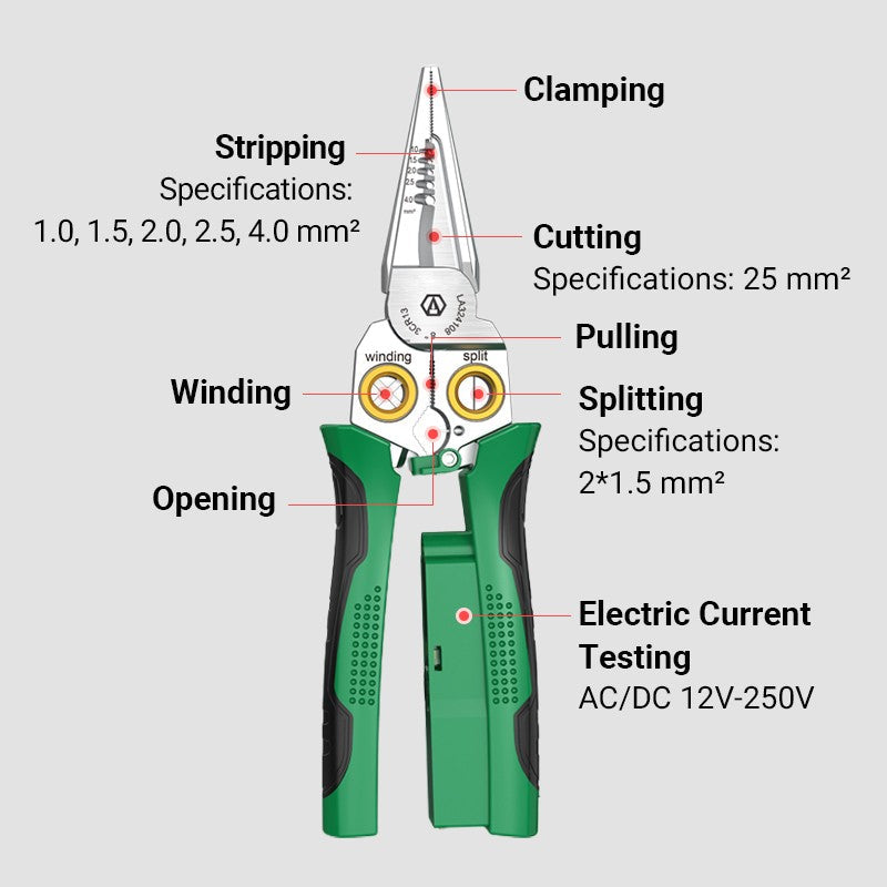 🔥8-in-1 multifunctionele draadstripper-schaar met elektrische testfunctie