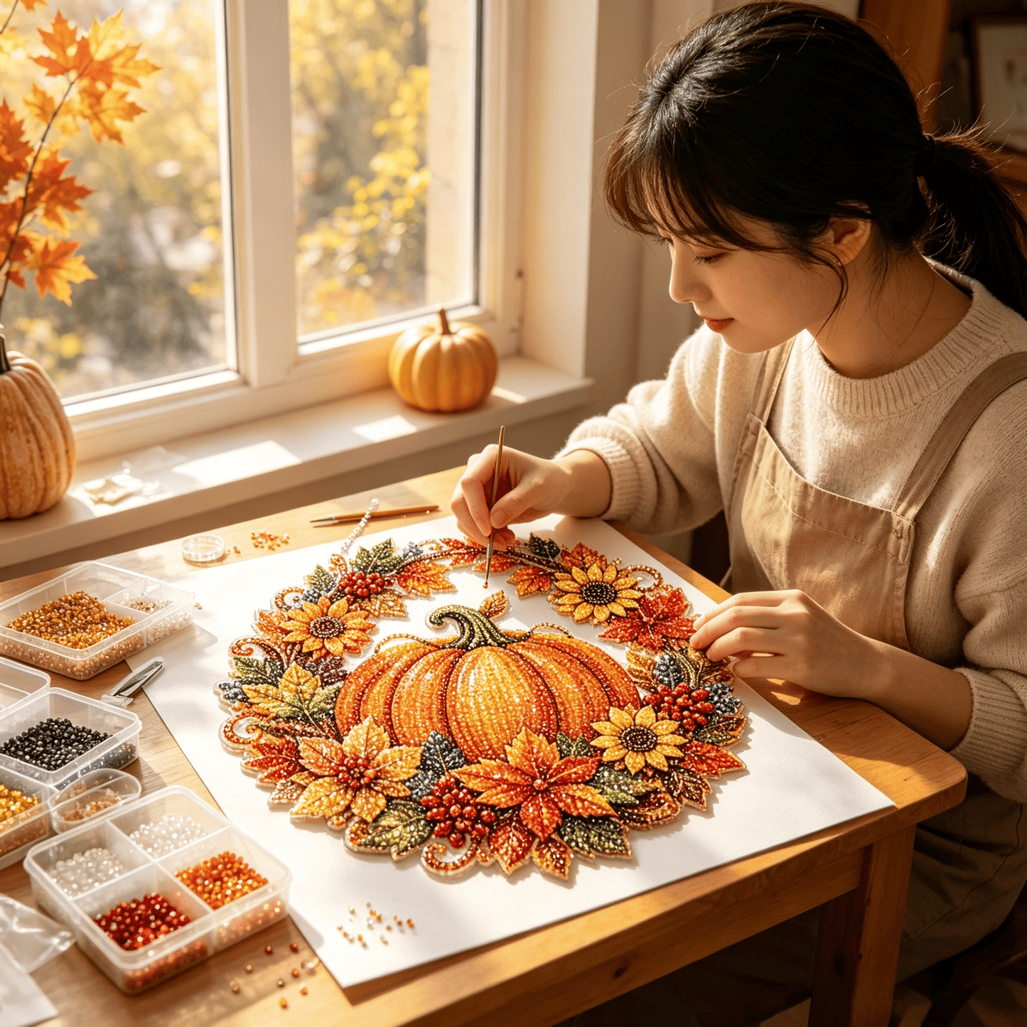 🍂 50% korting! Herfstige pompoen-krans – diamantpatroon, complete DIY-set. Eenvoudig & leuk om te maken. Perfect voor de herfst! 🎃✨