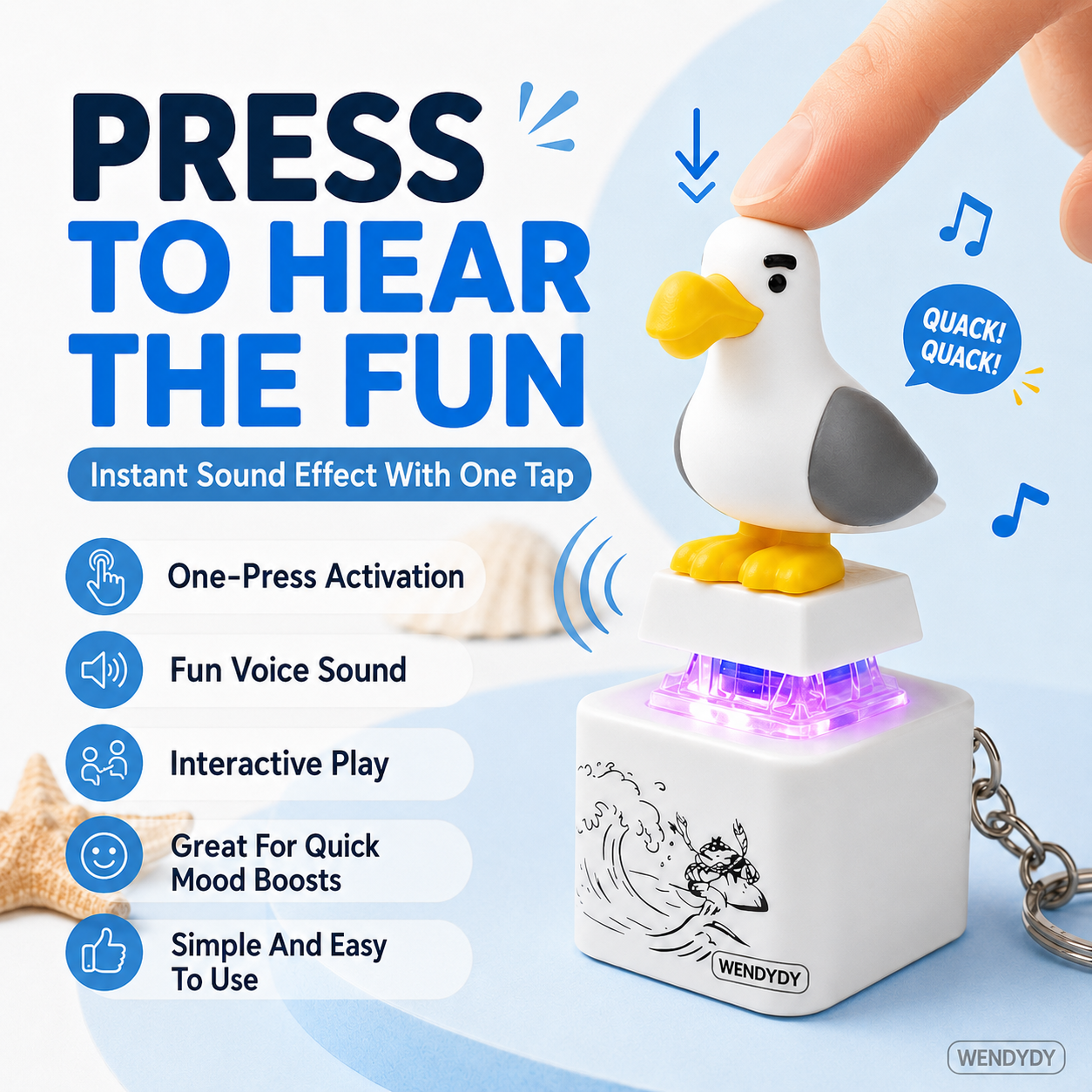 ⏰🎁Mine Little Bird: elektronisch sleutelhanger met licht en spraakactivering: creatieve sleutelhanger in de vorm van een eend die afspeelt als je erin knijpt