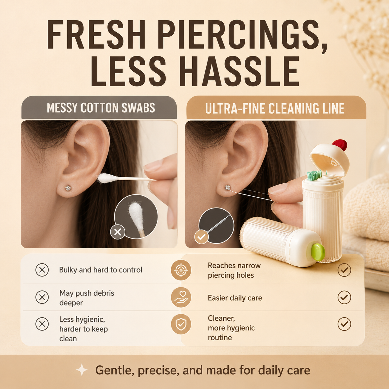 🧴 50% korting! Oorpiercing reinigingsset – reinigingsdraad & vloeistof, compact & ideaal voor onderweg. Houdt piercings schoon & fris! ✨🛡️