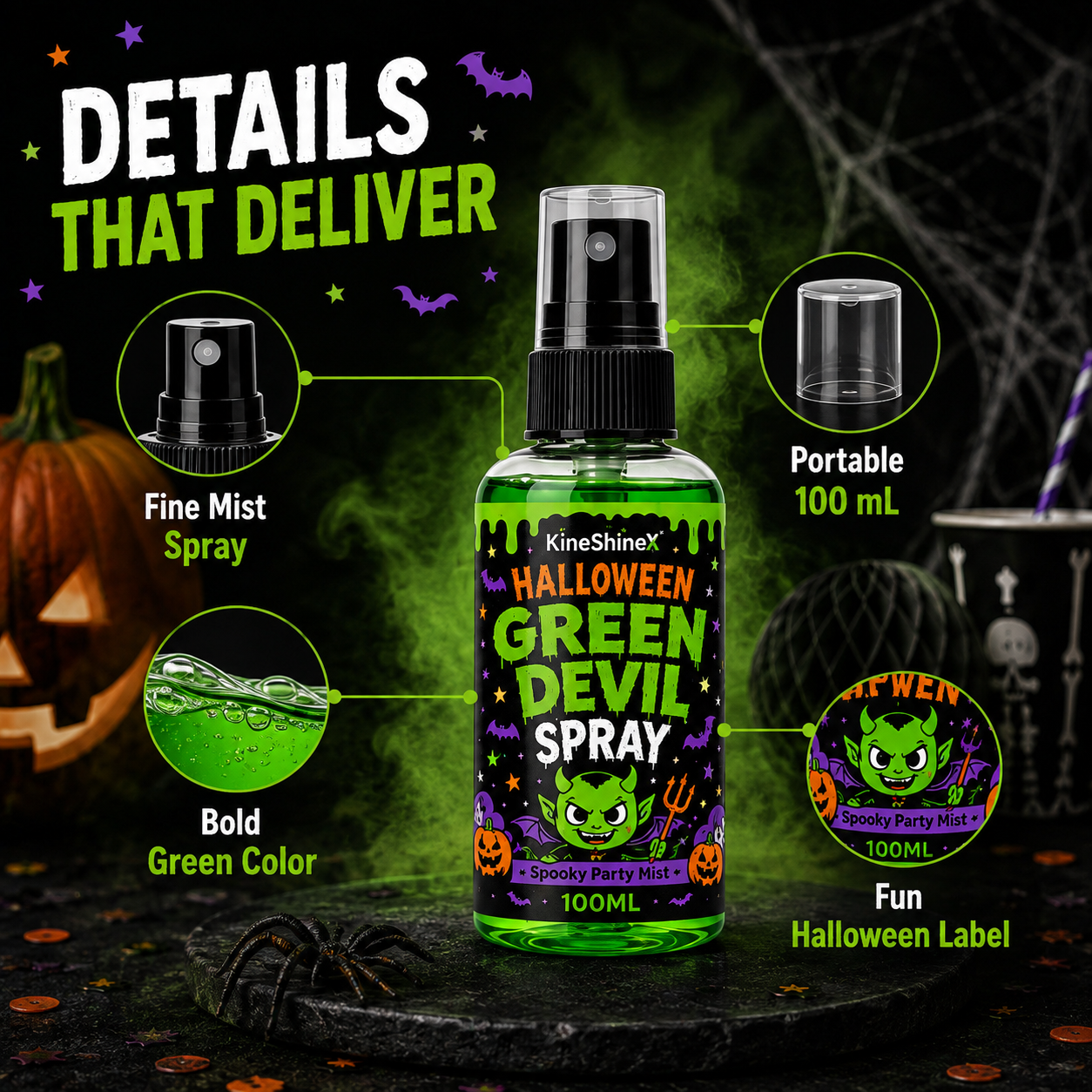 👾 50% korting! Groene demon mistspray – creëert griezelige sfeer in 1 minuut. Perfect voor Halloween feestjes & decoratie! 🎃💨