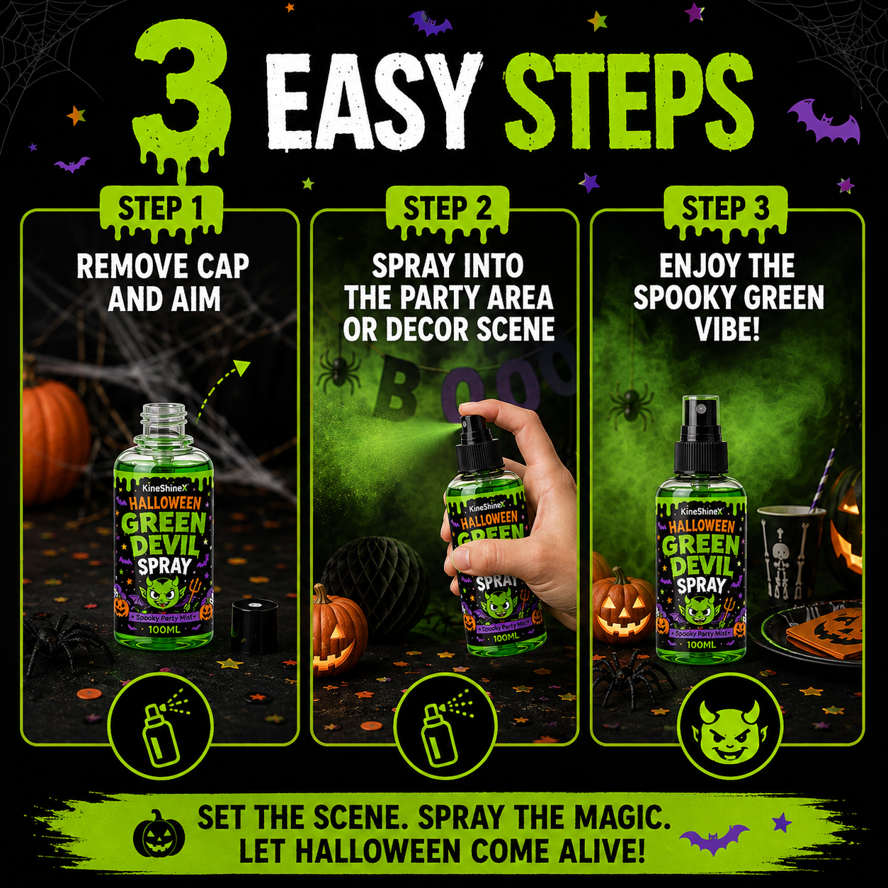 👾 50% korting! Groene demon mistspray – creëert griezelige sfeer in 1 minuut. Perfect voor Halloween feestjes & decoratie! 🎃💨