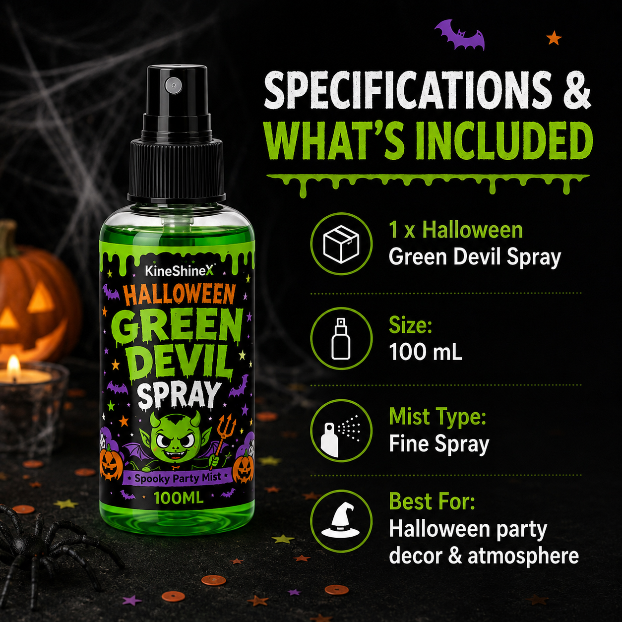 👾 50% korting! Groene demon mistspray – creëert griezelige sfeer in 1 minuut. Perfect voor Halloween feestjes & decoratie! 🎃💨