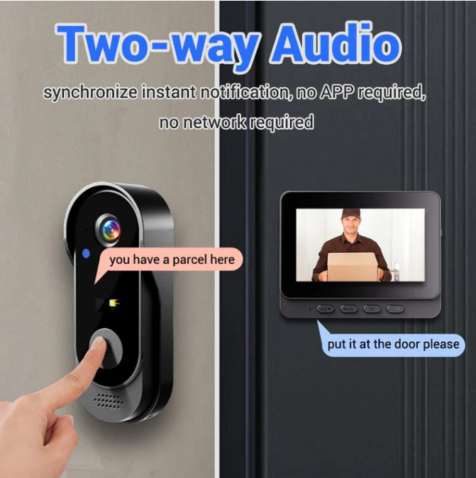Draadloze deurbelcamera: 1080P, 170° hoek, 4,3-inch scherm, IPX65 waterdicht voor buitengebruik, nachtzicht