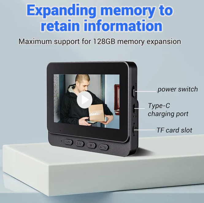 Draadloze deurbelcamera: 1080P, 170° hoek, 4,3-inch scherm, IPX65 waterdicht voor buitengebruik, nachtzicht