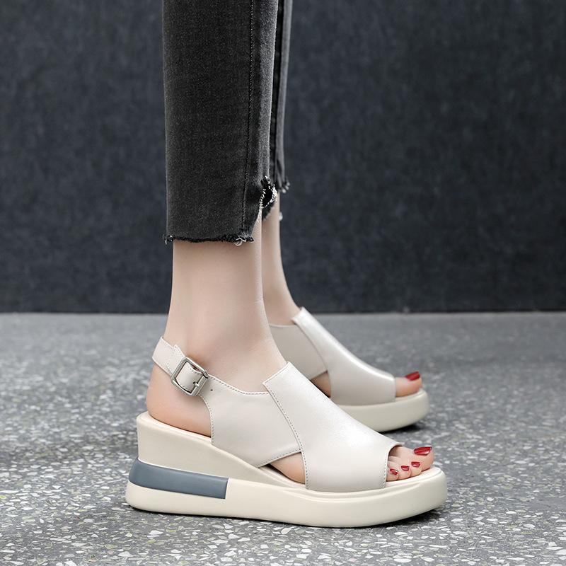 Wedges voor dames, sandalen, effen kleur, open teen, hoge hakken