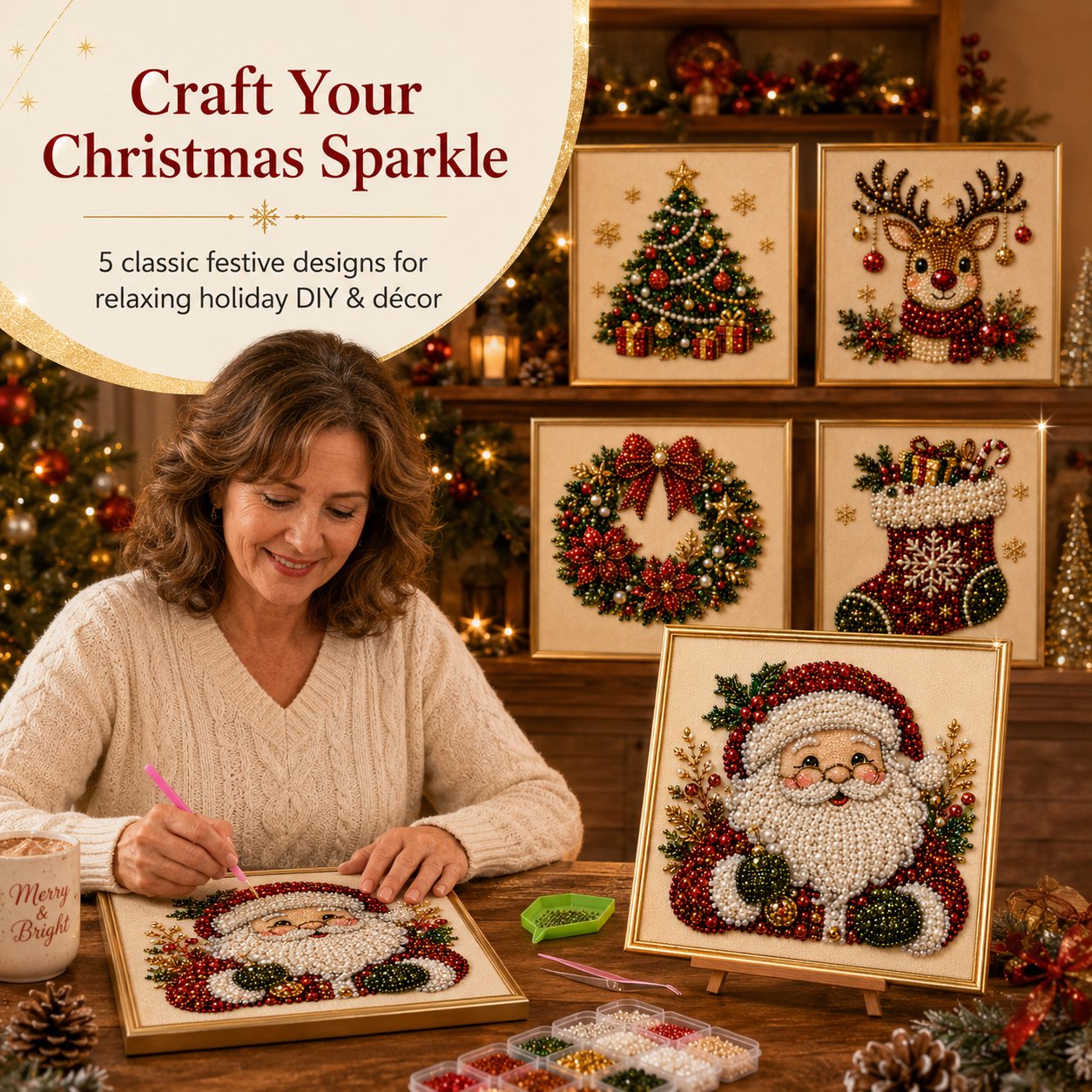 🎄✨ 50% KORTING! Alsof je elk kraaltje in een fonkelend kerstwonder tovert! Vijf ontwerpen, van rendier tot kerstman – prikken, ontspannen, en je huis straalt als nooit tevoren.