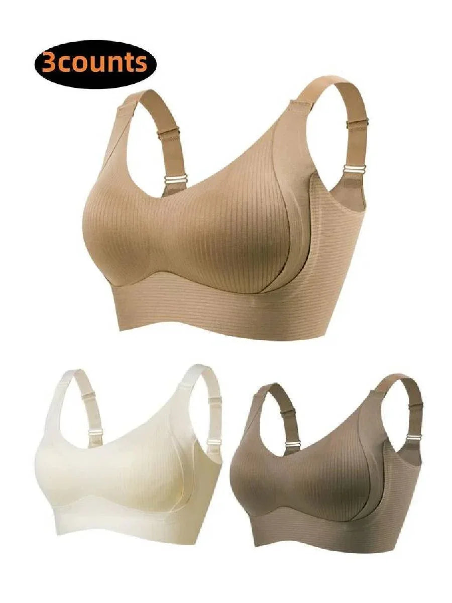 🎁Koop 1, krijg 2 gratis, 💕Geribbelde zijden push-up bh voor dames zonder stalen ring, verstelbaar🌸