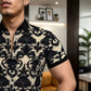 Heren Cooling Stretch Opstaande Kraag 3D Bloemen Shirt