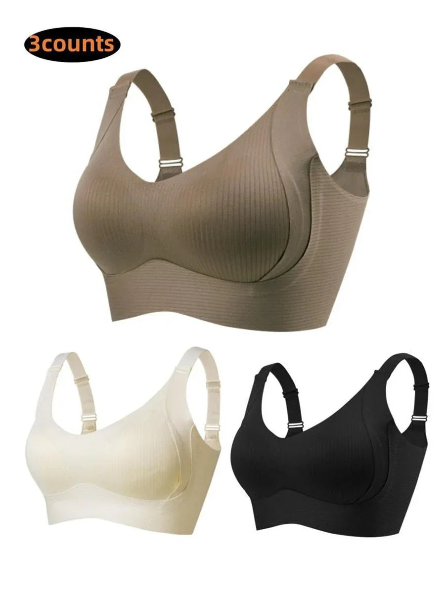 🎁Koop 1, krijg 2 gratis, 💕Geribbelde zijden push-up bh voor dames zonder stalen ring, verstelbaar🌸