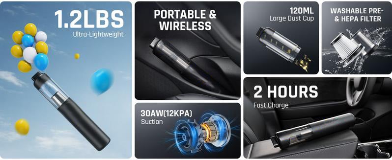 🚗 50% korting! Draagbare mini auto stofzuiger – 30AW zuigkracht, slechts 540 g & USB-C snelladen. Inclusief accessoires voor elke hoek – ideaal cadeau! ✨🧹