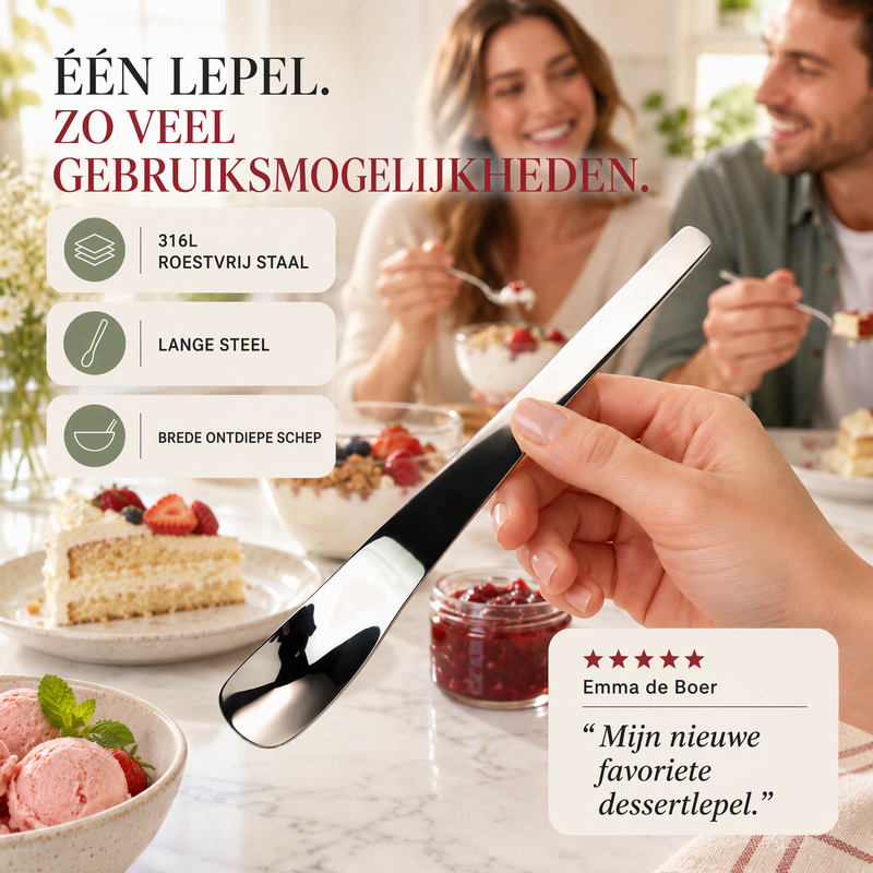 🥄 50% korting! Premium 316L RVS lepel – verdiept lepelhoofd, ergonomisch verlengd handvat & spiegelgepolijst. Roestvrij, voedselveilig & duurzaam! ✨💎
