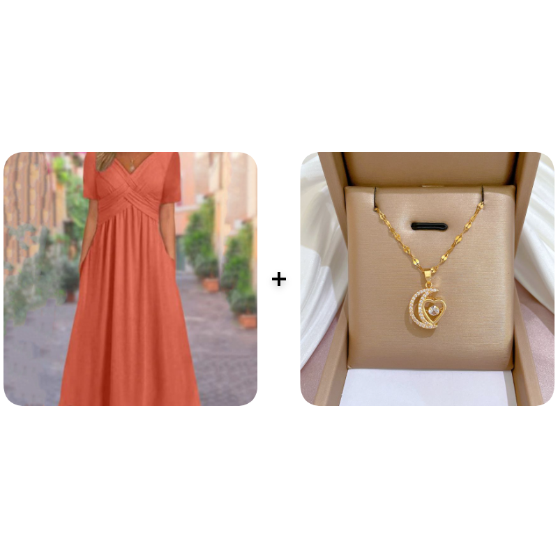 👗 V-hals lange jurk met korte mouwen – elegant, comfortabel en perfect voor elke gelegenheid. ✨