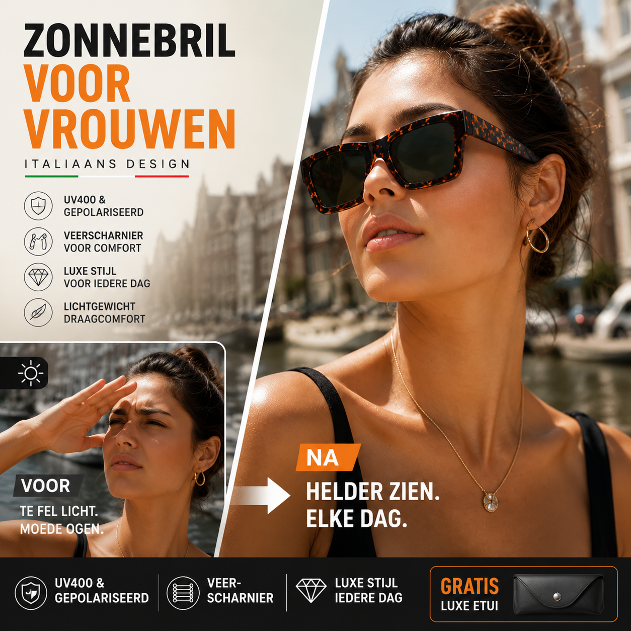 🕶️ Italiaans ontworpen polaroid-zonnebril – UV400 en flexibele scharnieren voor ultiem comfort! ✨
