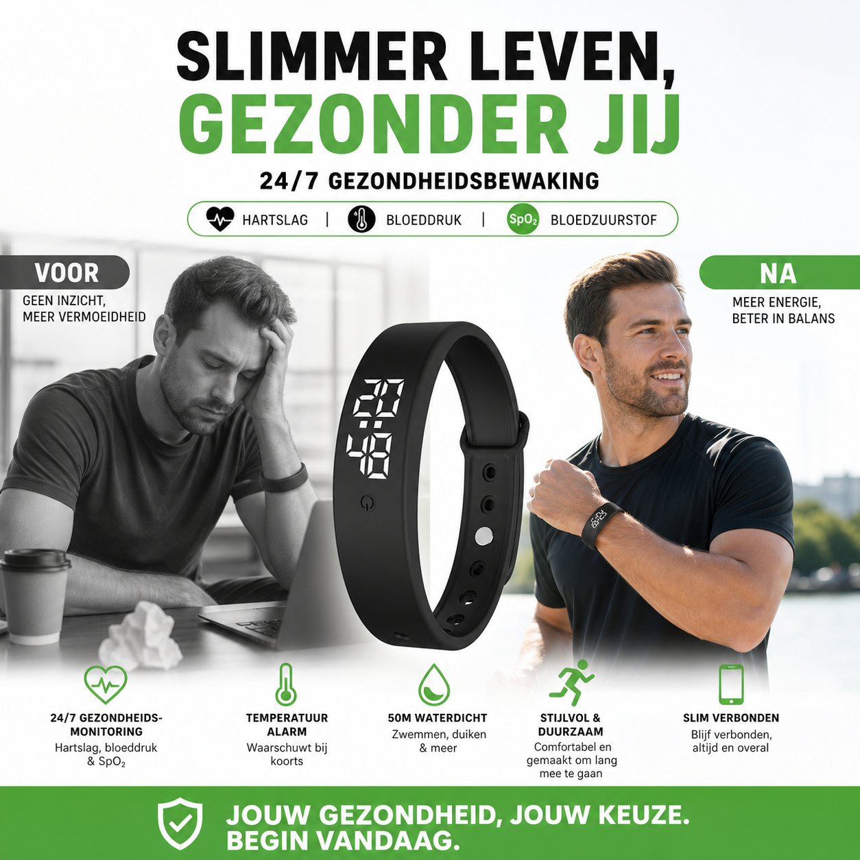 ⌚ 50% korting! Slimme sensorarmband – hartslag, slaap en stappen, waterdicht en draadloos