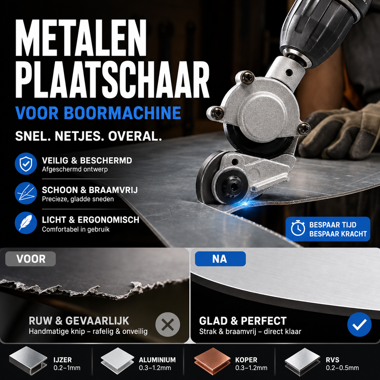 ⚡ 50% korting! Metaalsnijder voor boor – snijdt plaatstaal, koper en aluminium, perfect voor thuis of werkplaats.