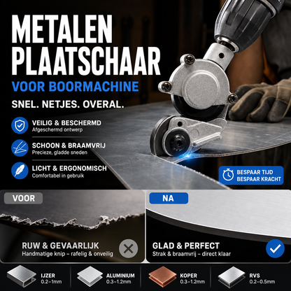 ⚡ 50% korting! Metaalsnijder voor boor – snijdt plaatstaal, koper en aluminium, perfect voor thuis of werkplaats.