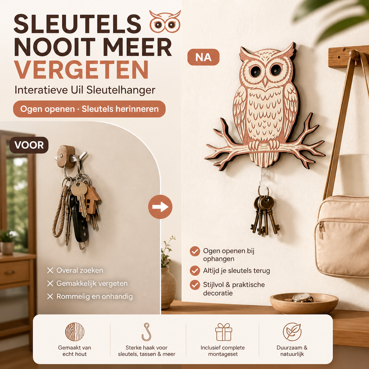 🏠 Beperkte tijd! 50% korting op uil sleutelhouder – organiseert sleutels en accessoires, geschikt voor elke muur.