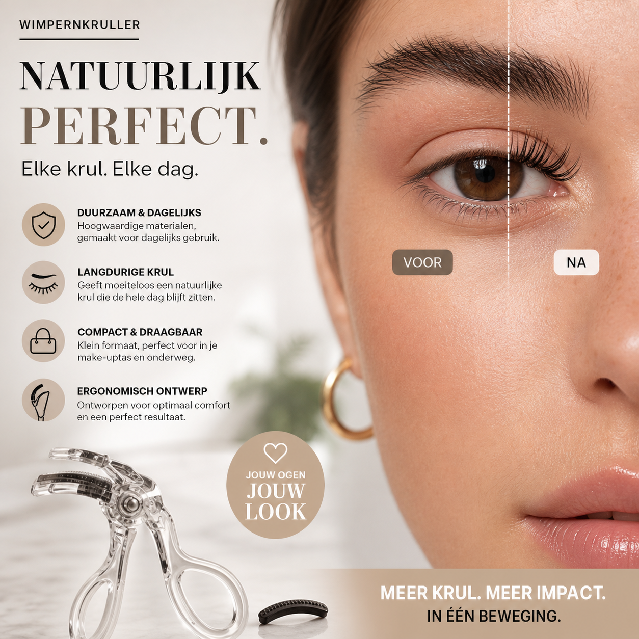 👁️ 50% korting op ergonomische wimperkruller – brede hoek, krult alle wimpers in 1 keer, natuurlijk en langdurig.