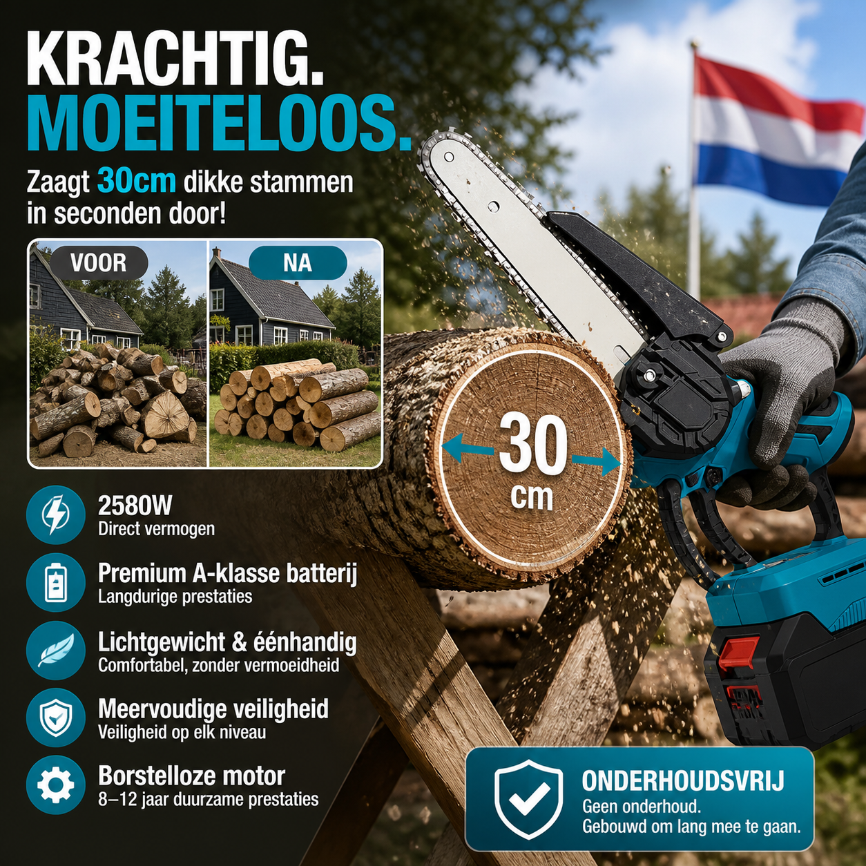 ⏰ 50% korting op draadloze minikettingzaag – 15 cm, met 2 accu's, lichtgewicht en krachtig voor tuinieren en snoeiwerk.