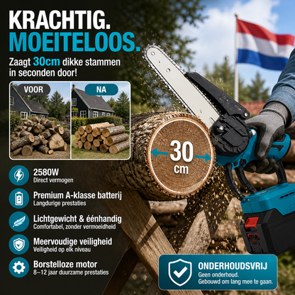 ⏰ 50% korting op draadloze minikettingzaag – 15 cm, met 2 accu's, lichtgewicht en krachtig voor tuinieren en snoeiwerk.