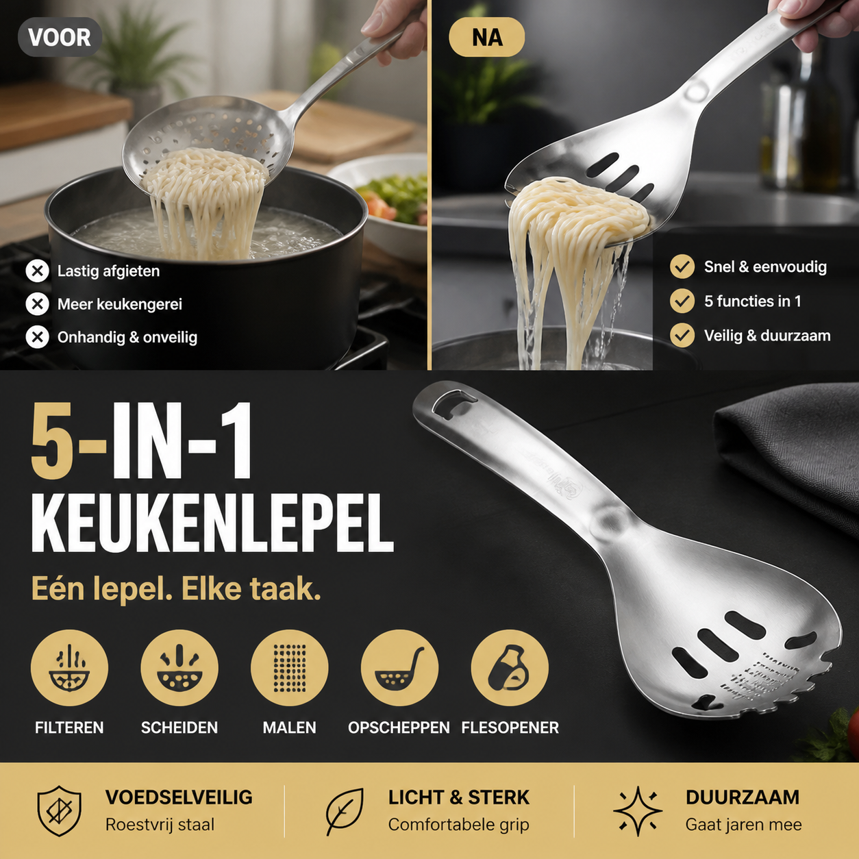 🔄🍲 Beperkte tijd! 50% korting – multifunctionele lepel, 🌿 zeef & scheider, 🧂 maal functie, 🍾 opener – alles in 1!