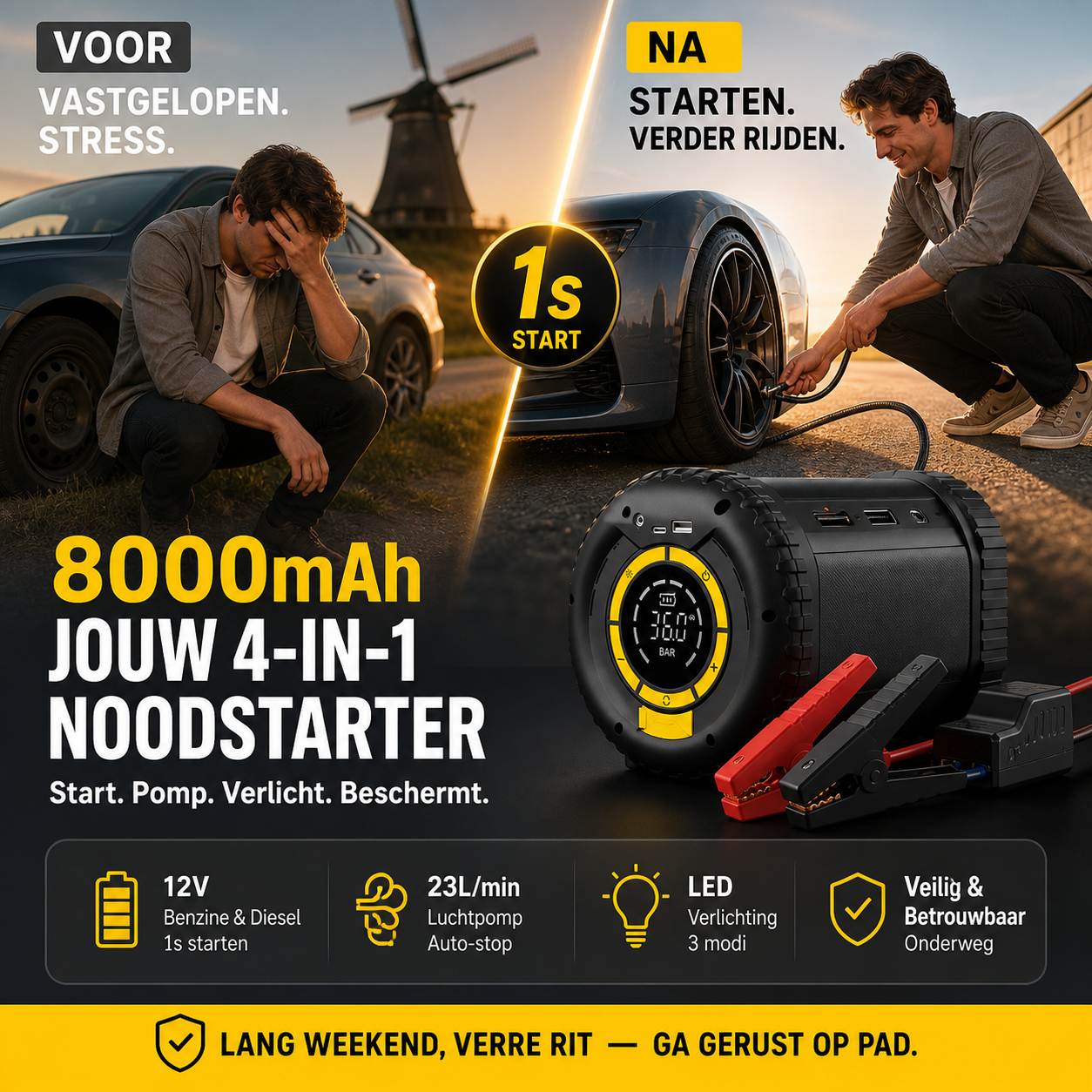🚗 50% korting! 2-in-1 acculader & bandenpomp – 3-in-1 functie, draadloos & altijd klaar voor noodgevallen! ⚡✨