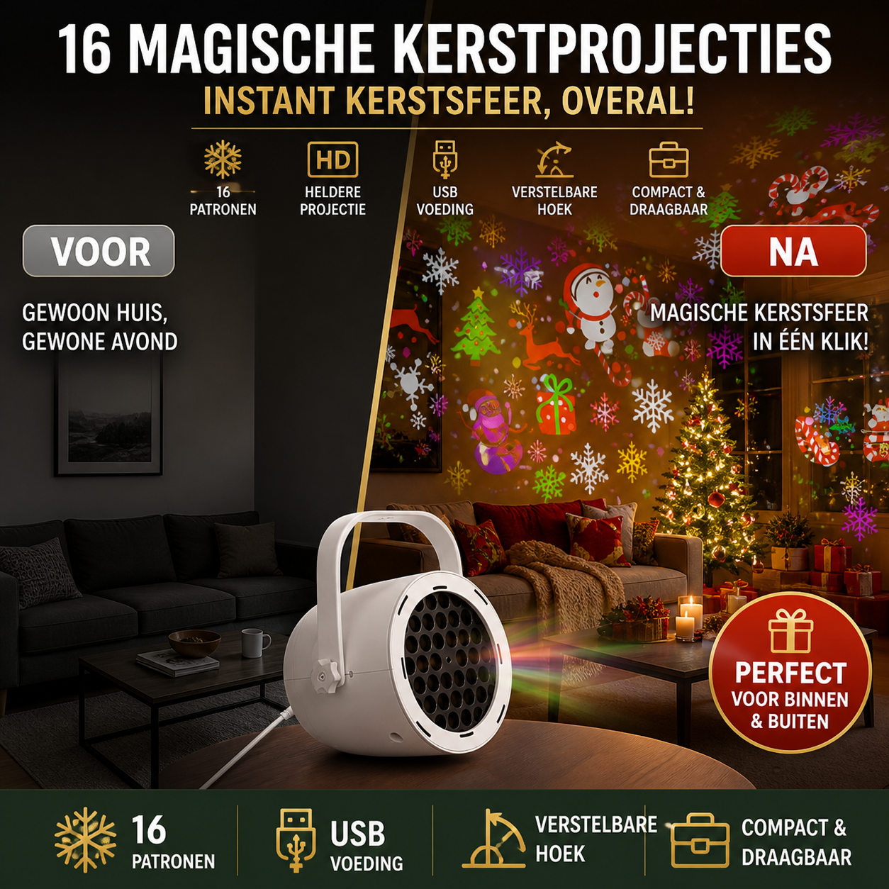 🎄 50% korting! 16-patroon USB kerstprojector – HD-beelden, verstelbare hoek & draagbaar. Creëer magische kerstsfeer overal! ✨🎅