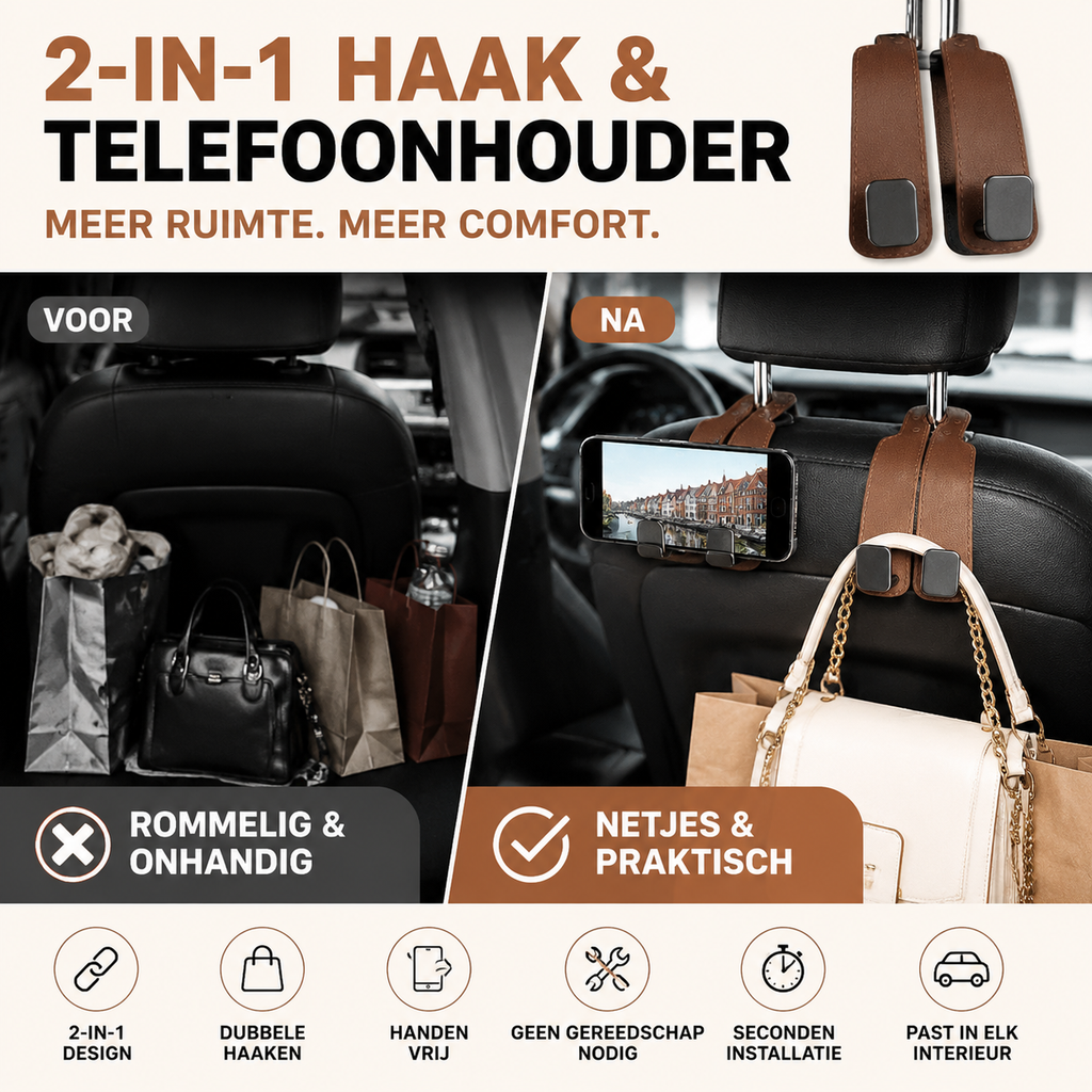 🚗 50% korting! Autostoel tas-haak – stevig, eenvoudig te installeren & draagbaar. Houd handtassen, boodschappen & tassen netjes in de auto! ✨🧸