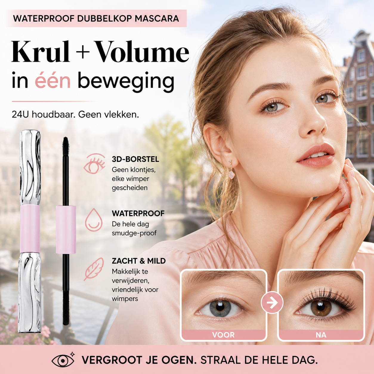 👁️ 50% korting! 2-in-1 volume & krul mascara – langhoudend, klontvrij & waterproof. Voor wauw-wimpers in 1 laag! ✨💖