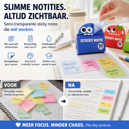 🌈 50% korting! Transparante plakbriefjes – 3 kleuren, 600 vel, geschikt voor alle pennen. Geen inktvlekken & restvrij! 🖊️💡