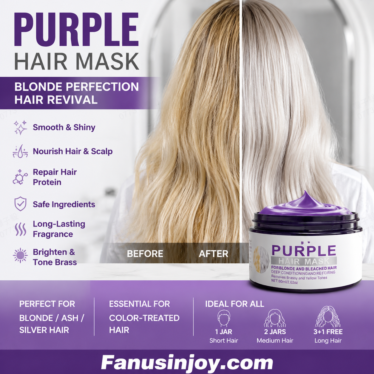👱‍♀️💜 50% KORTING! Stop met het zien van oranje vlekken in je dure blonde coupe! Dit paarse masker neutraliseert ongewenste warme tinten, hydrateert intensief en geeft je haar die koele, salon-frisse glans terug!